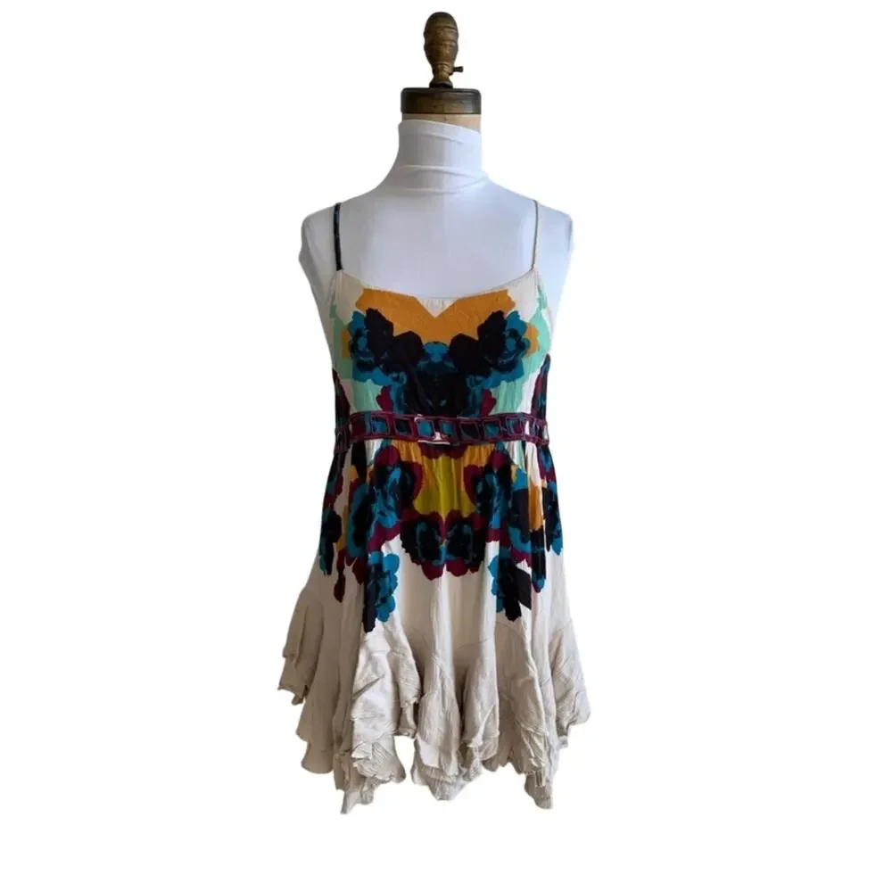Free People Women's Sweet Lucy Slip Sun Dress Embroidered Tasseled Size XS Multi